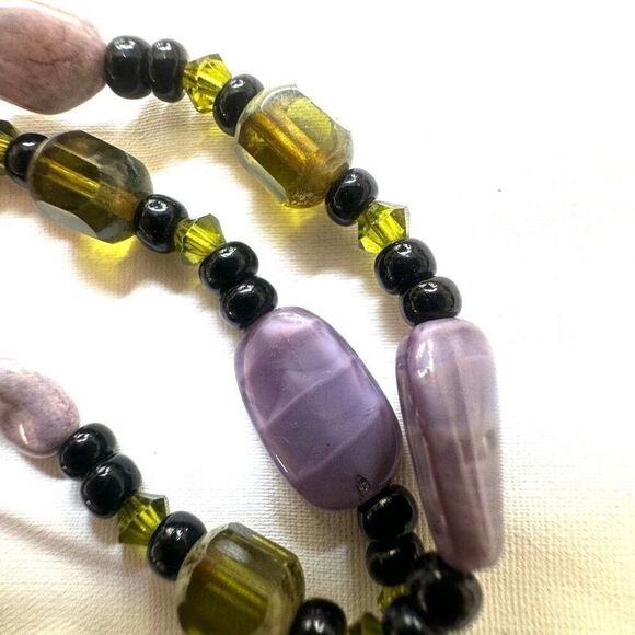 Purple and green sterling silver crystal  beaded necklace - Picture 5 of 8